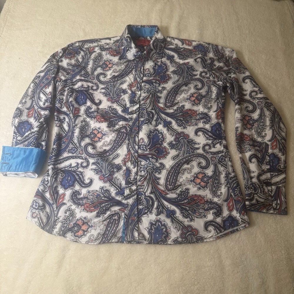 Patron Red Label Men's Paisley Button Up Shirt Silver Buttons Size L